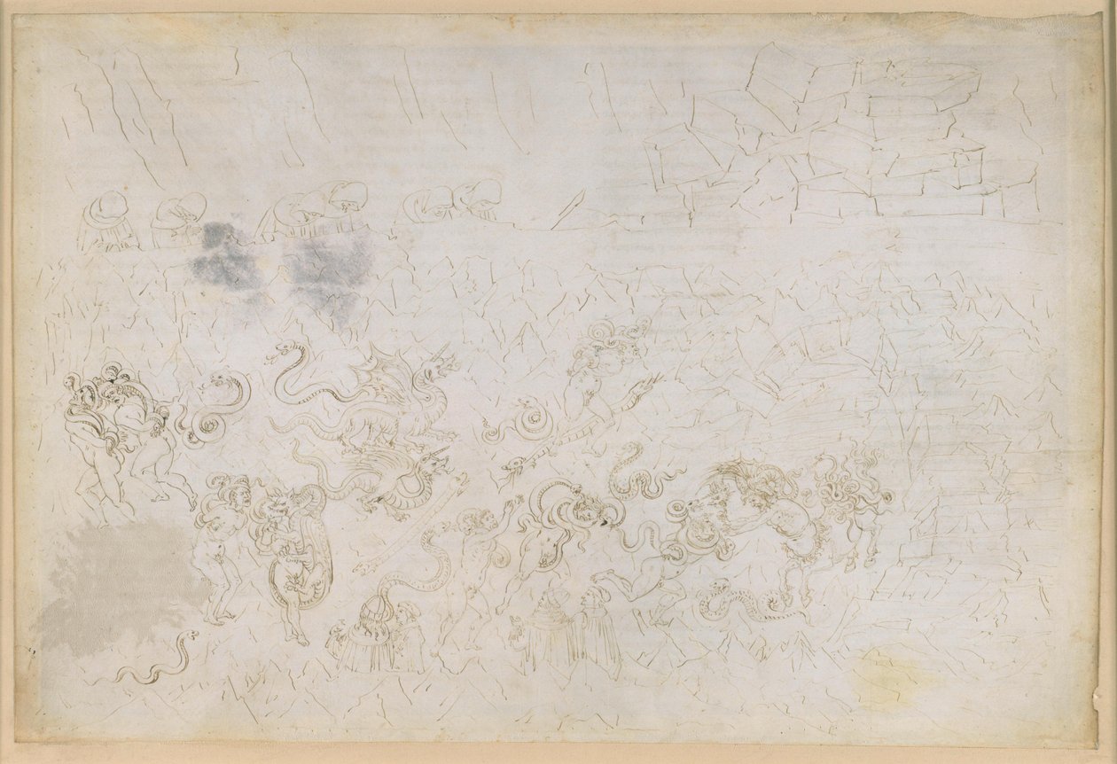 La Divina Commedia, Inferno XXV. Vergilius och Dante i helvetets åttonde krets (Malebolge), 7:e bolgia: Hårdare straff för tjuvar och rövare av Sandro Botticelli