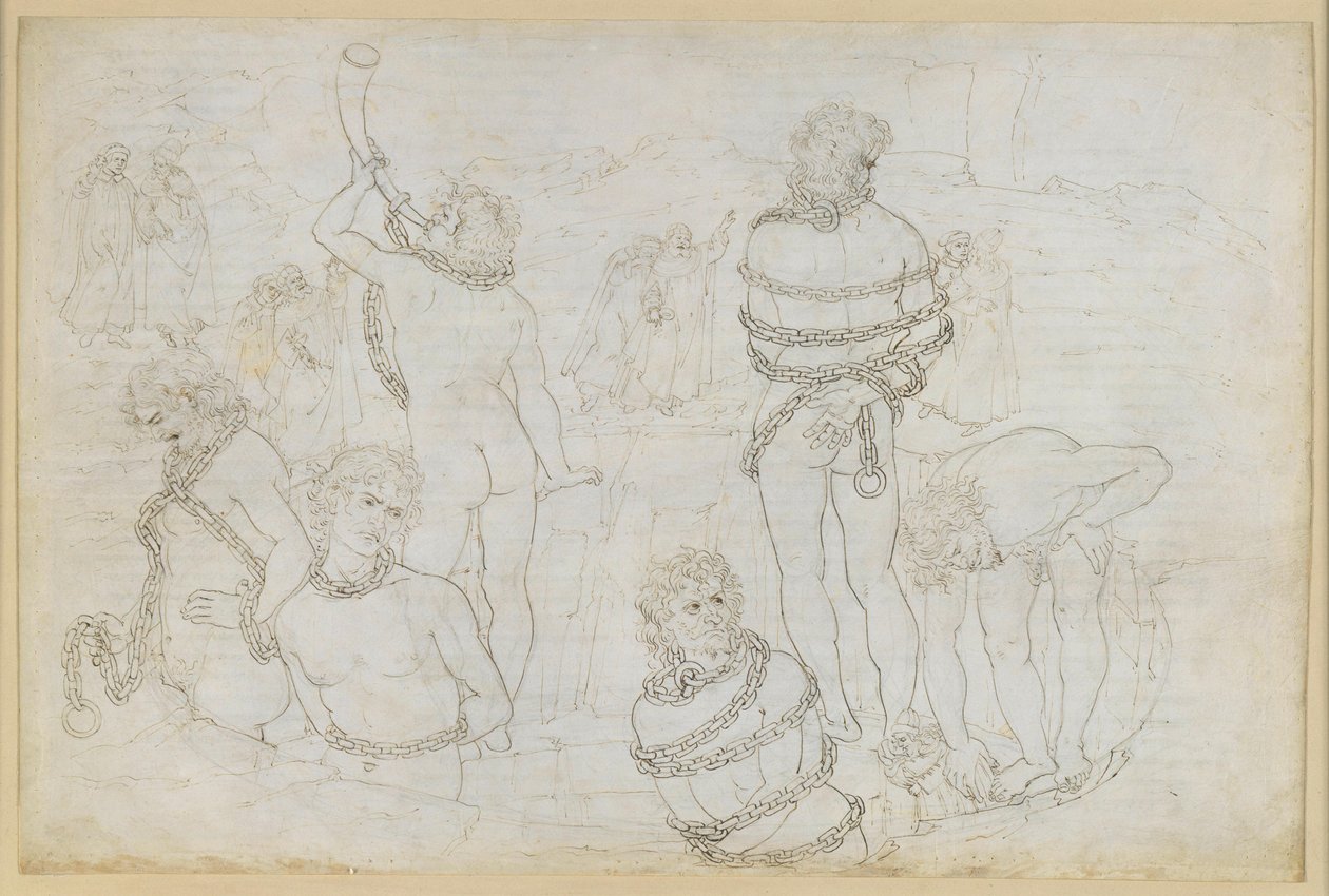 La Divina Commedia, Inferno XXXI. Helvetets åttonde krets (Malebolge): Jättarnas strid – Pozzo dei Giganti av Sandro Botticelli
