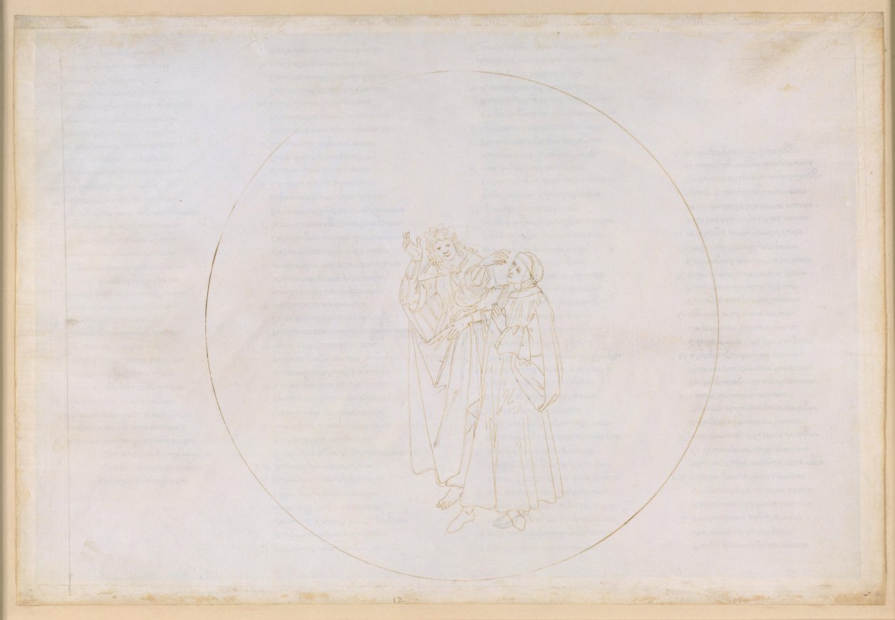 La Divina Commedia, Paradiso XII. Den fjärde planetsfären (solhimlen): Fransiskanen Bonaventura prisar den helige Dominikus liv och verk och kritiserar splittringen inom sin egen orden av Sandro Botticelli