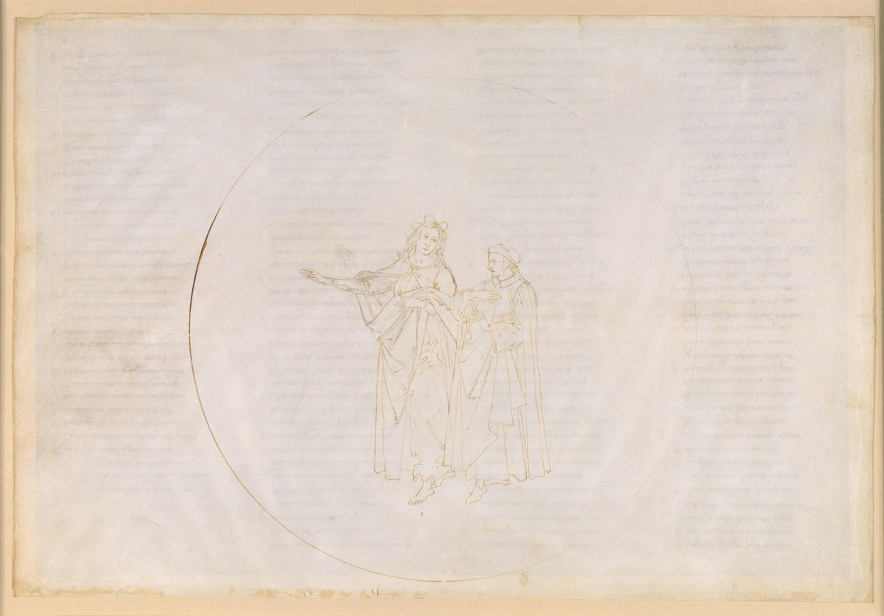 La Divina Commedia, Paradiso XI. Den fjärde planetsfären (solhimlen): Thomas av Aquino berömmer inför Dante Franciskus av Assisis gärningar och beklagar världsliggörandet av sin egen orden, dominikanerorden av Sandro Botticelli