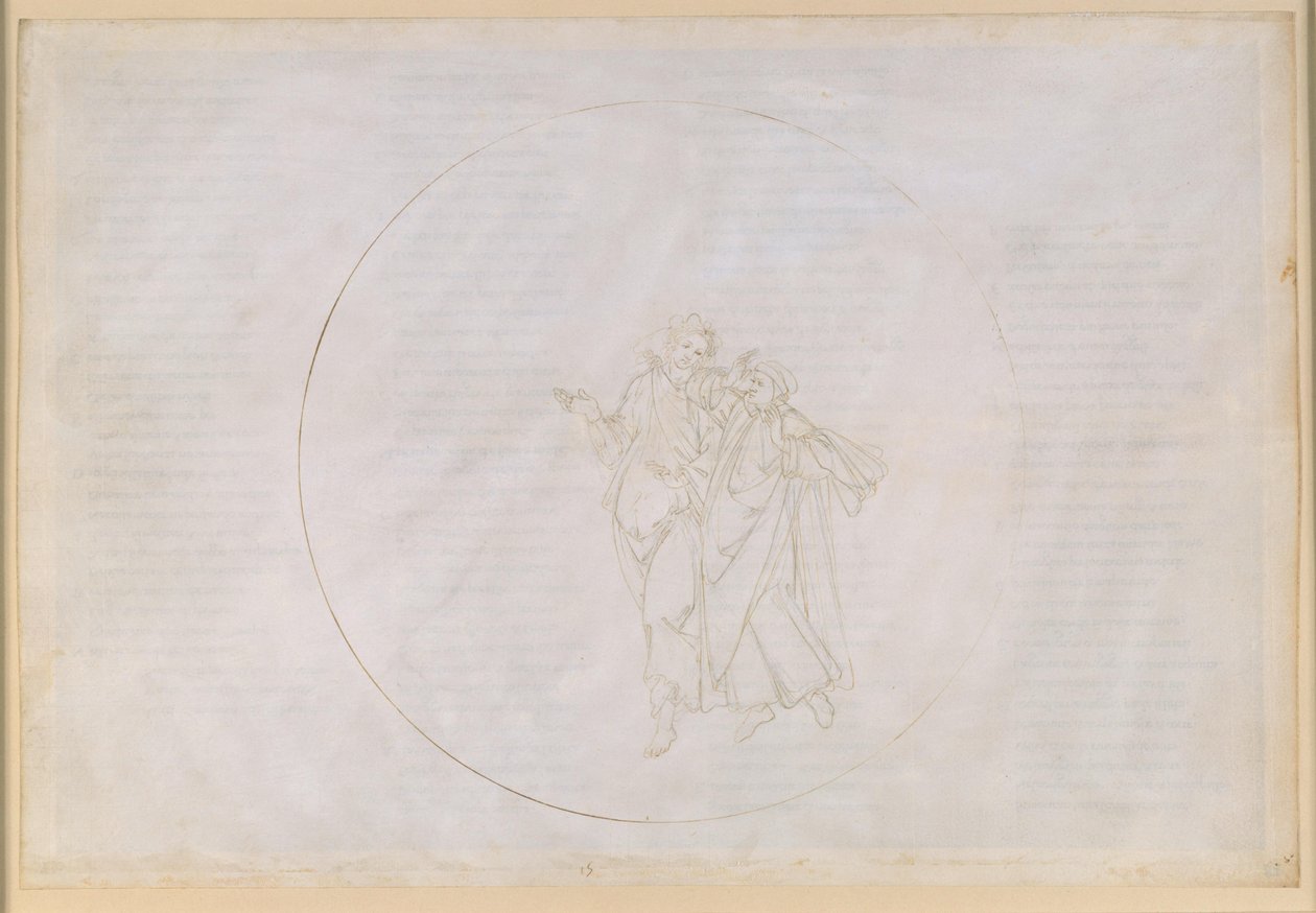 La Divina Commedia, Paradiso XV. Den femte planetsfären (Mars himmel): Cacciaguida, stamfader till familjen Alighieri, berättar för Dante om sina förfäder i det gamla Florens av Sandro Botticelli