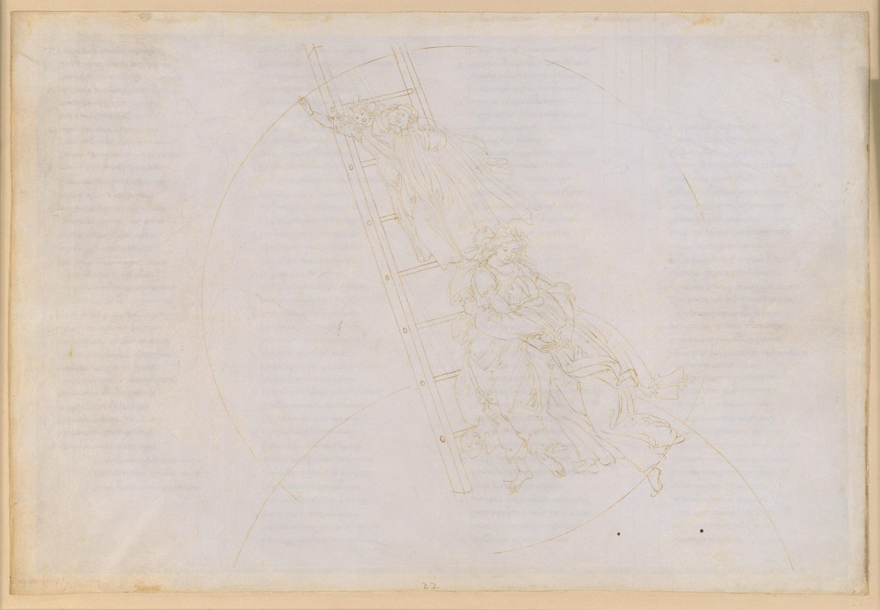 La Divina Commedia, Paradiso XXII. Den sjunde planetsfären (Saturnus himmel): Den helige Benedikts berättelse; uppstigningen via Jakobs stege till den fasta stjärnhimlen av Sandro Botticelli