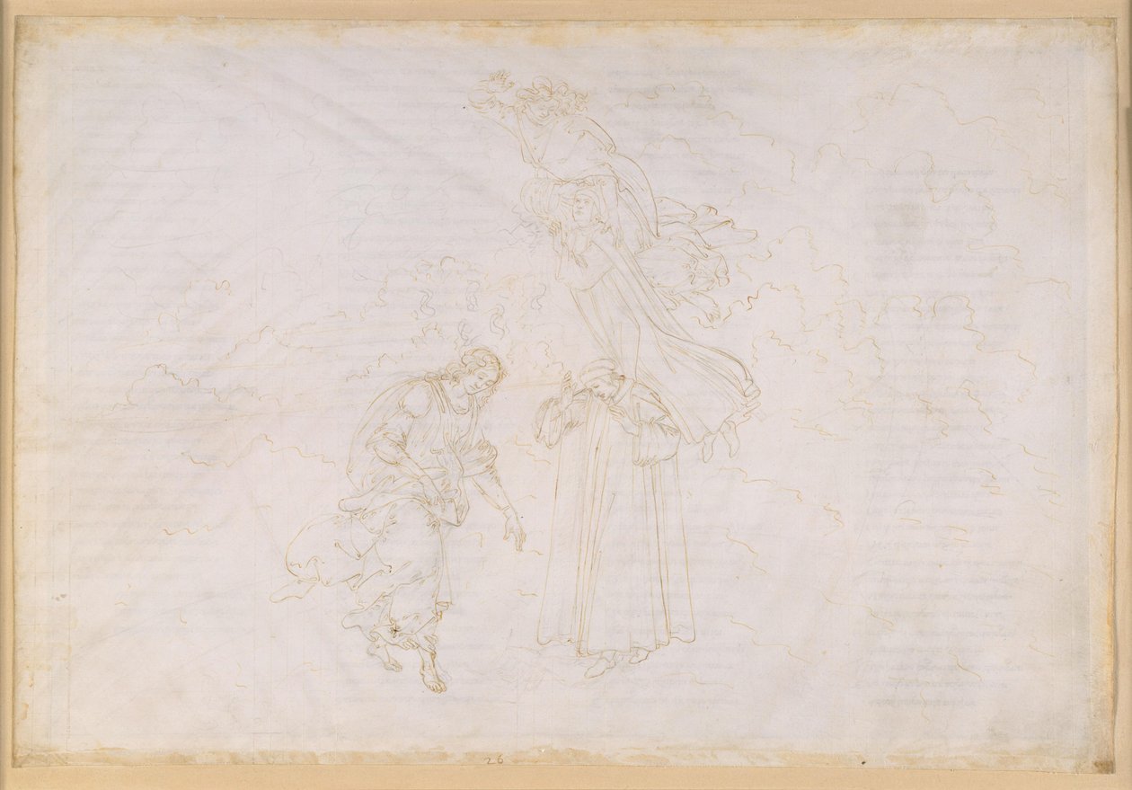 La Divina Commedia, Paradiso XXVII. Åttonde sfären (faststjärnhimlen): Petrus håller en straffpredikan mot det fördärvade påvedömet; uppstigning till kristallhimlen, det ”Primum Mobile” av Sandro Botticelli
