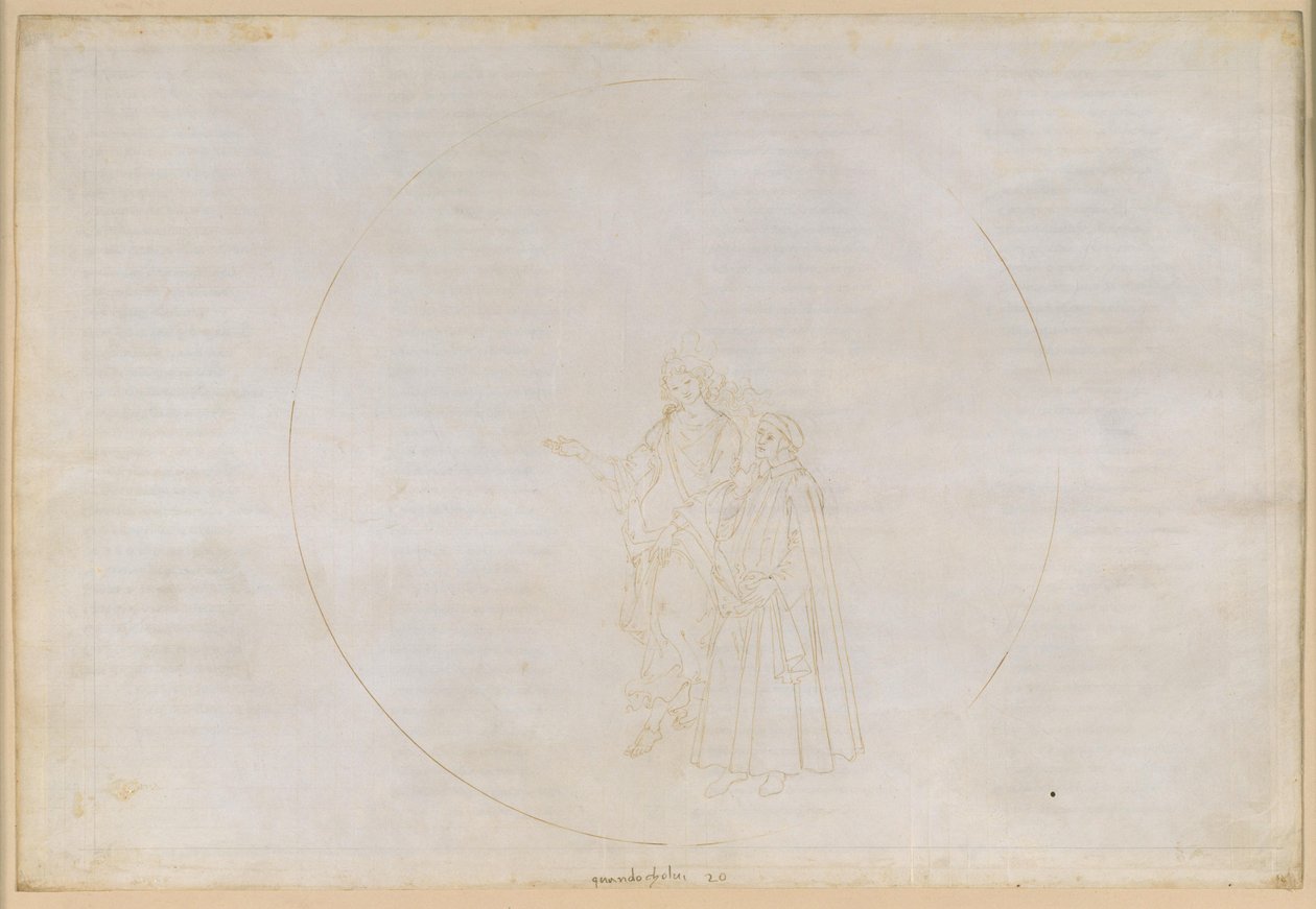 La Divina Commedia, Paradiso XX. Den sjätte planetsfären (Jupiters himmel): Örnen namnger de lågor som bildar hans öga, däribland två hedningar, varpå Dantes tvivel väcks och slutligen skingras av Sandro Botticelli