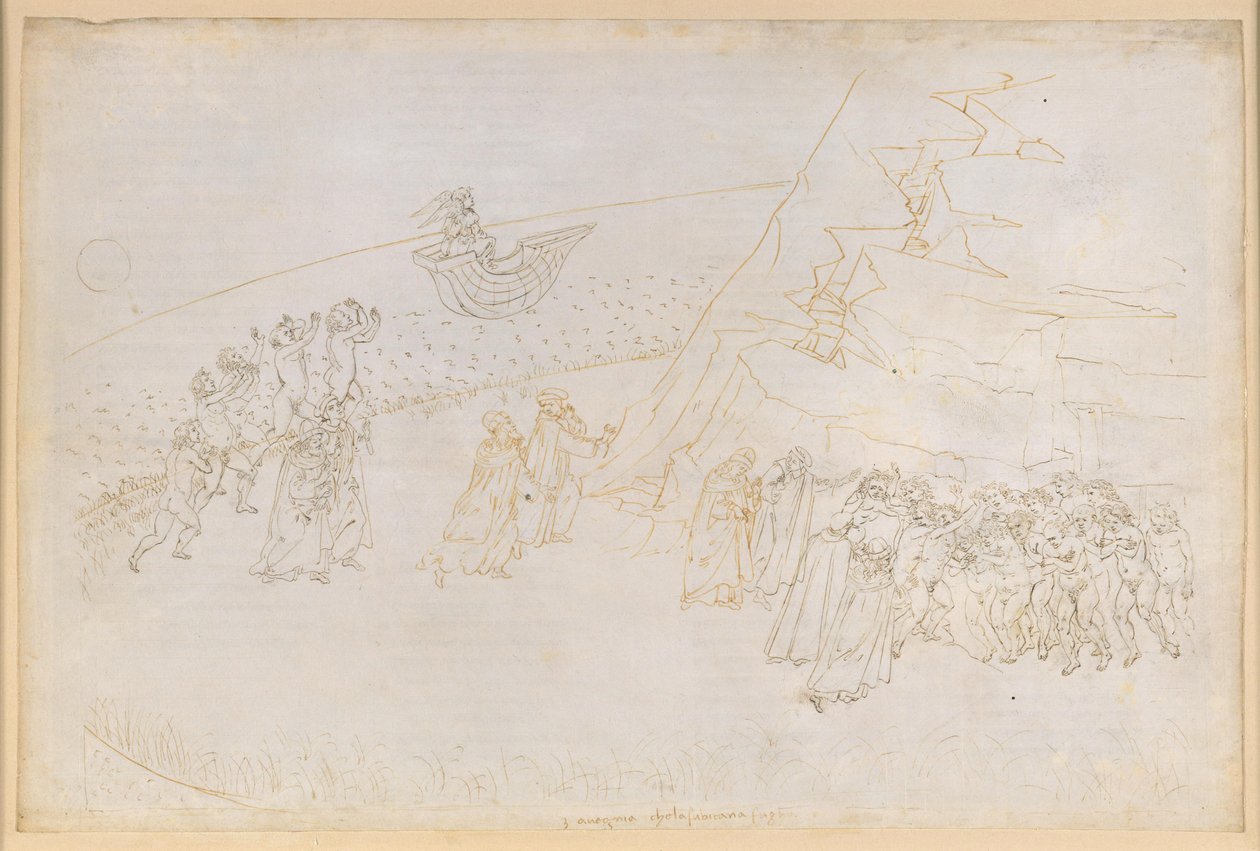 La Divina Commedia, Purgatorio III. Förpurgatoriet (Öring): De exkommunicerade avlidnas botgöring; samtal med Manfred von Hohenstaufen av Sandro Botticelli