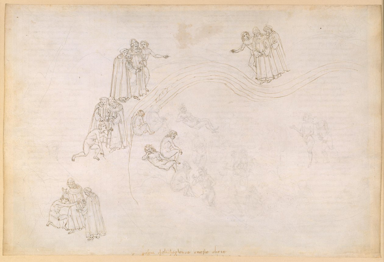 La Divina Commedia, Purgatorio VII. Förpurgatoriet, mellersta zonen: De försumliga furstarnas dal av Sandro Botticelli