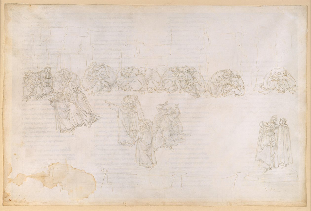 La Divina Commedia, Purgatorio XIII. Purgatoriets andra ring: botgöring för avund och skadeglädje; samtal med Sapia Salvani av Sandro Botticelli