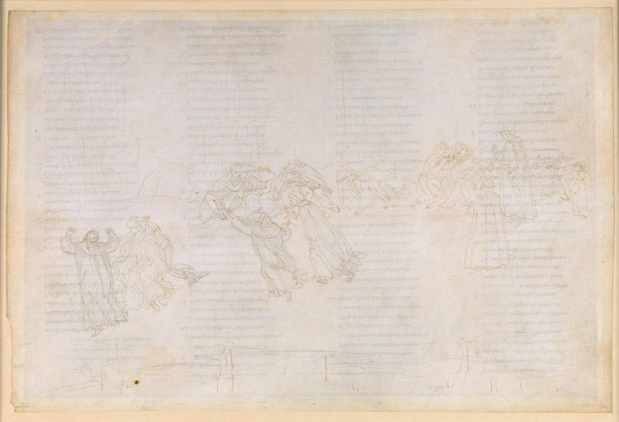 La Divina Commedia, Purgatorio XIV. Purgatoriets andra ring: botgöring för avund och skadeglädje; samtal mellan Guido del Duca och Rinieri da Calboli av Sandro Botticelli