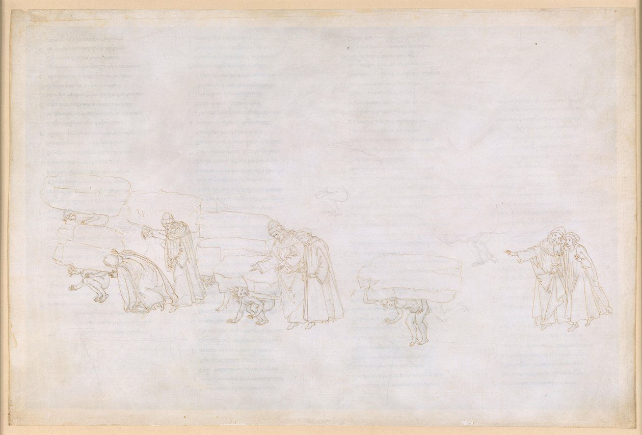 La Divina Commedia, Purgatorio XI. Purgatoriets första ring: botgöring för berömmelsetörstande riddare och konstnärer av Sandro Botticelli