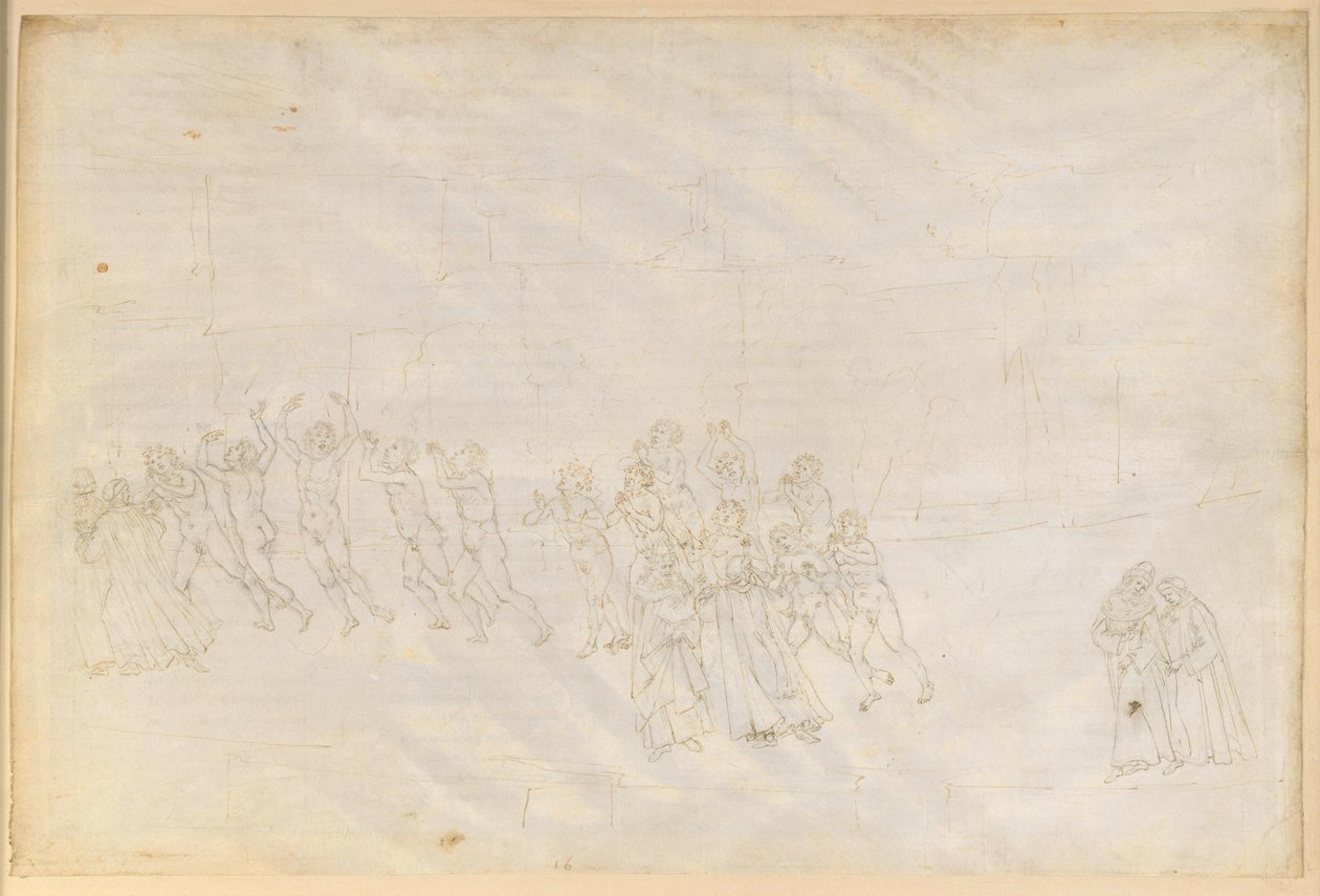 La Divina Commedia, Purgatorio XVI. Purgatoriets tredje ring: De häftiga personernas botgöring; Dantes samtal med Marco Lombardo av Sandro Botticelli