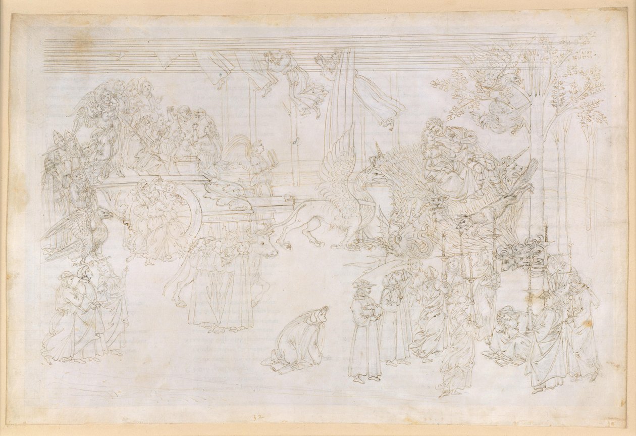 La Divina Commedia, Purgatorio XXXII. Det jordiska paradiset: Kunskapens träd och kyrkans historiska öde av Sandro Botticelli