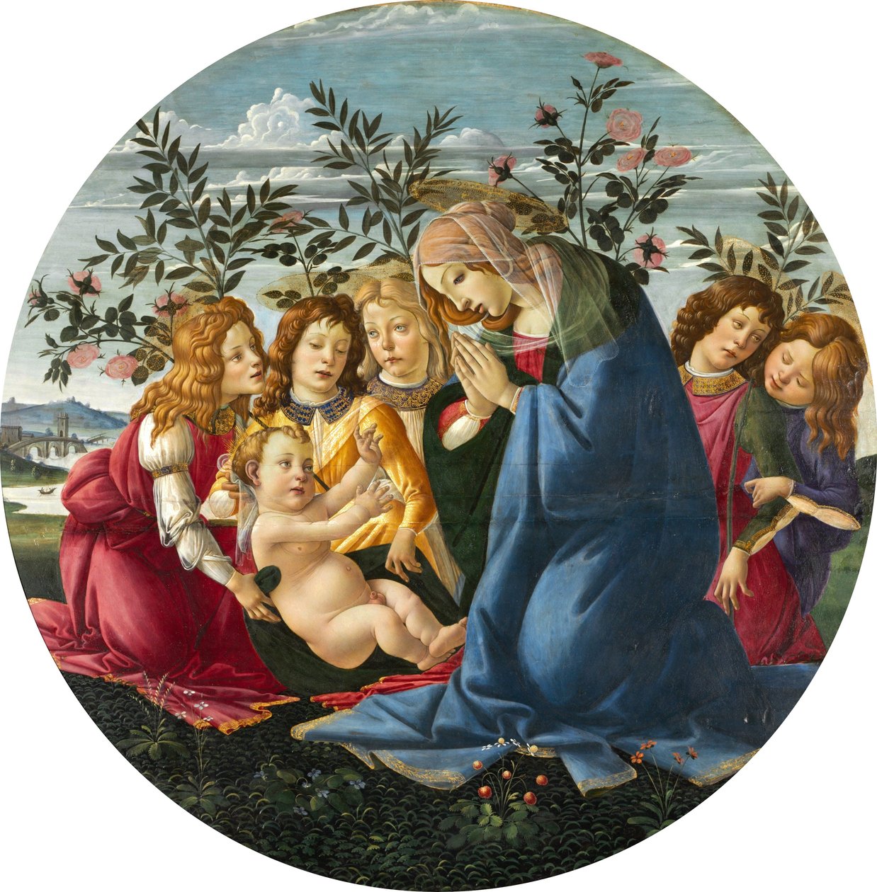 Madonna avgudar barnet med fem änglar av Sandro Botticelli