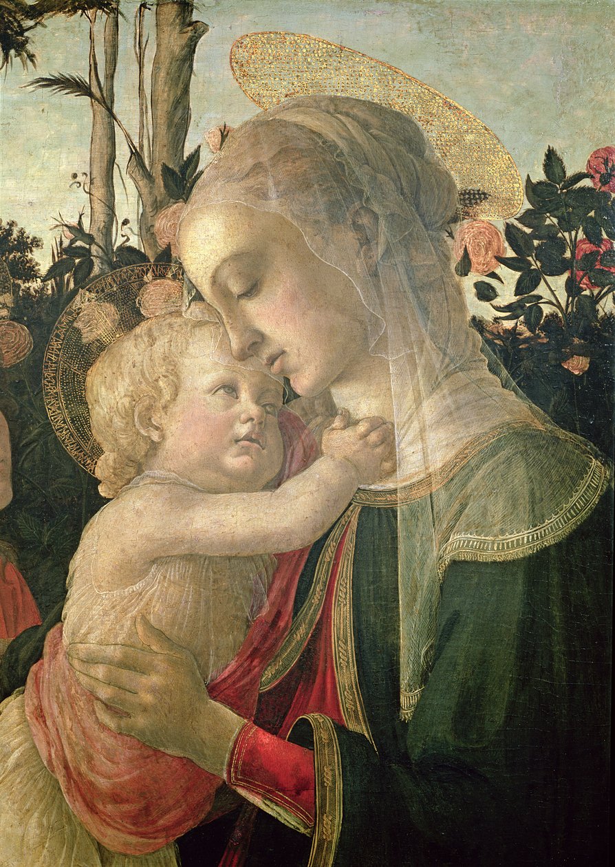 Madonna och barn med Johannes Döparen, detalj av Madonna och barn olja på paneldetalj från 93886 av Sandro Botticelli