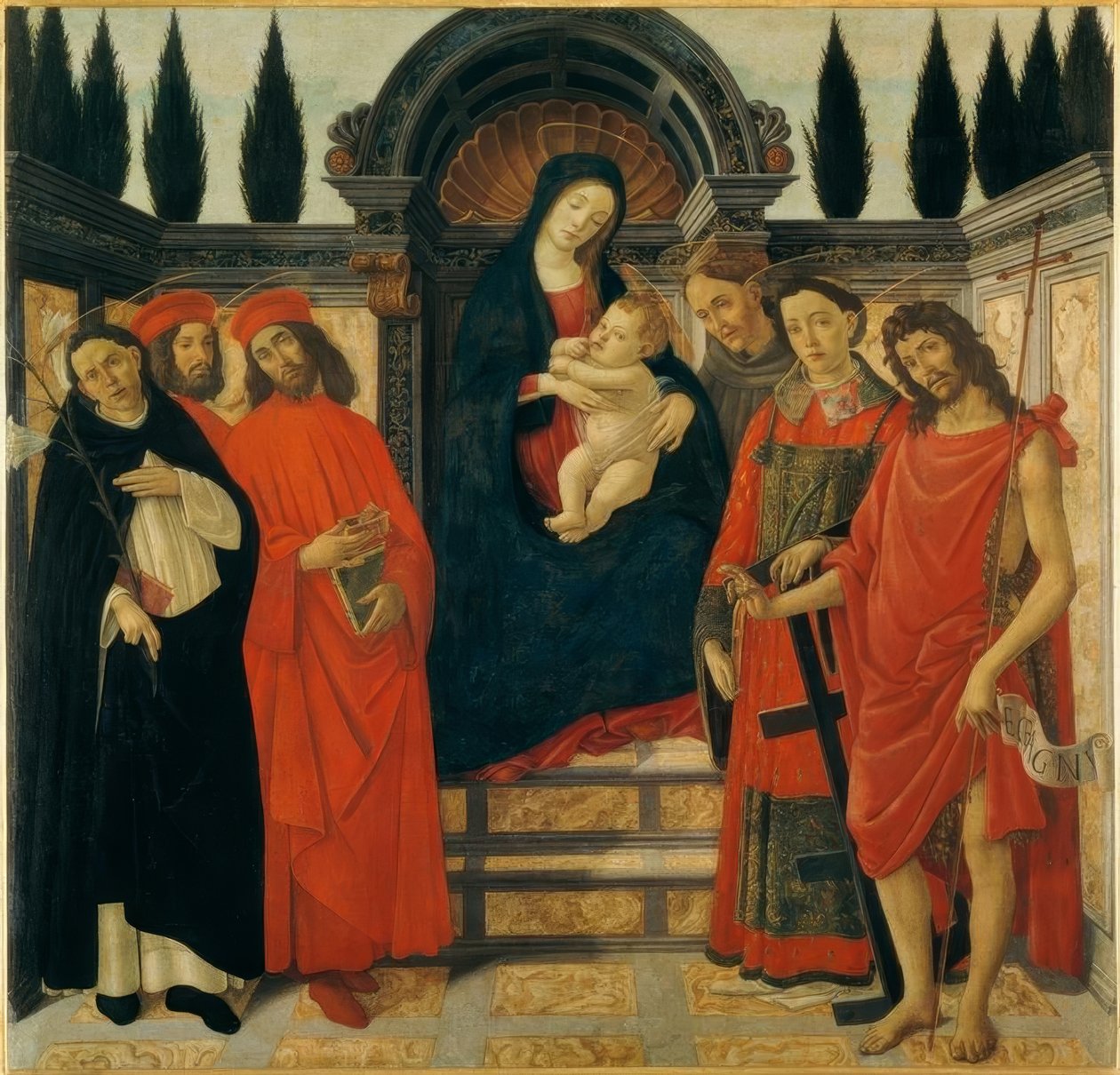 Maria med barn och helgon av Sandro Botticelli
