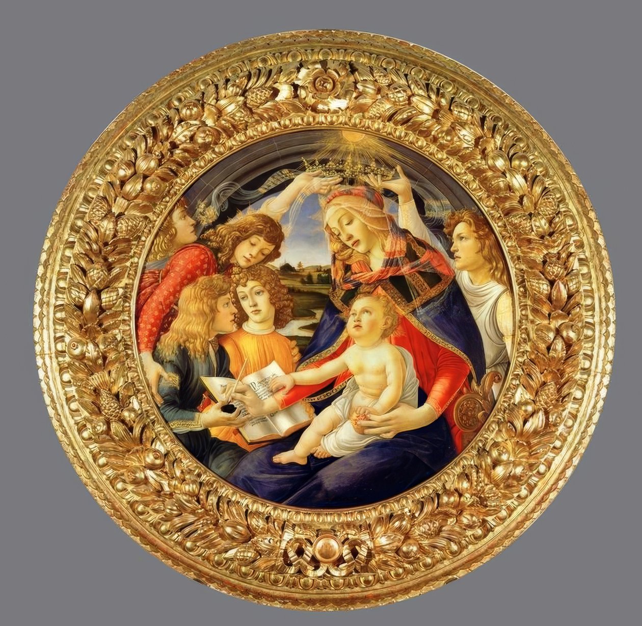Maria med barnet och fem änglar av Sandro Botticelli