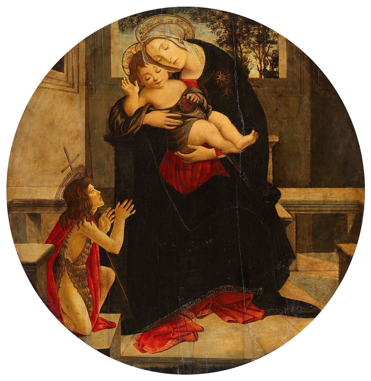 Maria med barnet och den unge Johannes av Sandro Botticelli