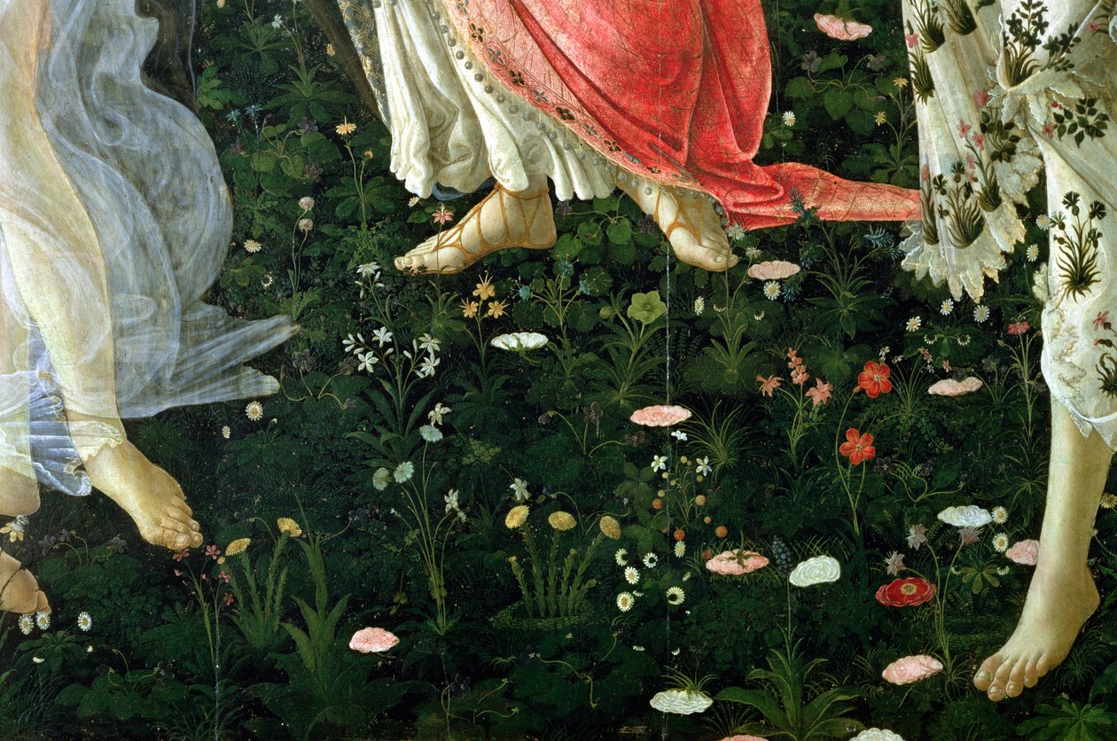 Primavera: detalj av blommor tempera på panel av Sandro Botticelli
