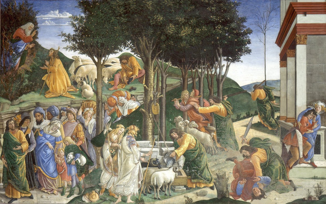 Scener ur Moses liv, 1481-1482 av Sandro Botticelli