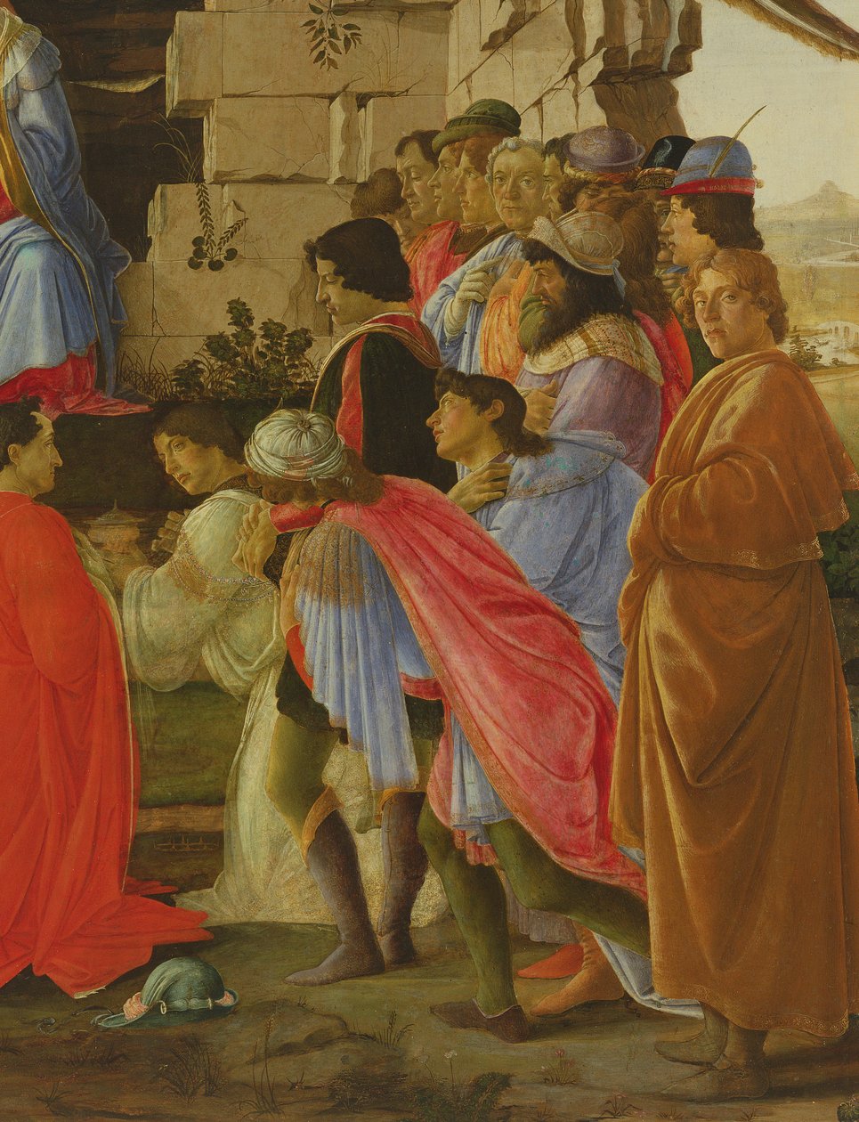 The Adoration of the Magi, detalj av självporträtt och de av Medici-familjen, se panel 395 av Sandro Botticelli