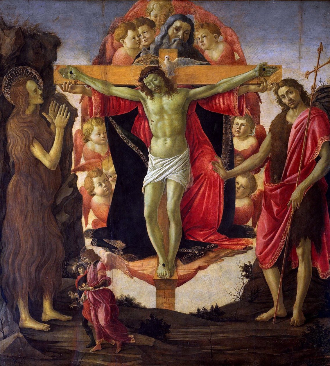 Den heliga treenigheten med de heliga Johannes Döparen, Maria Magdalena, Tobias och Rafael, 1491-1493. av Sandro Botticelli