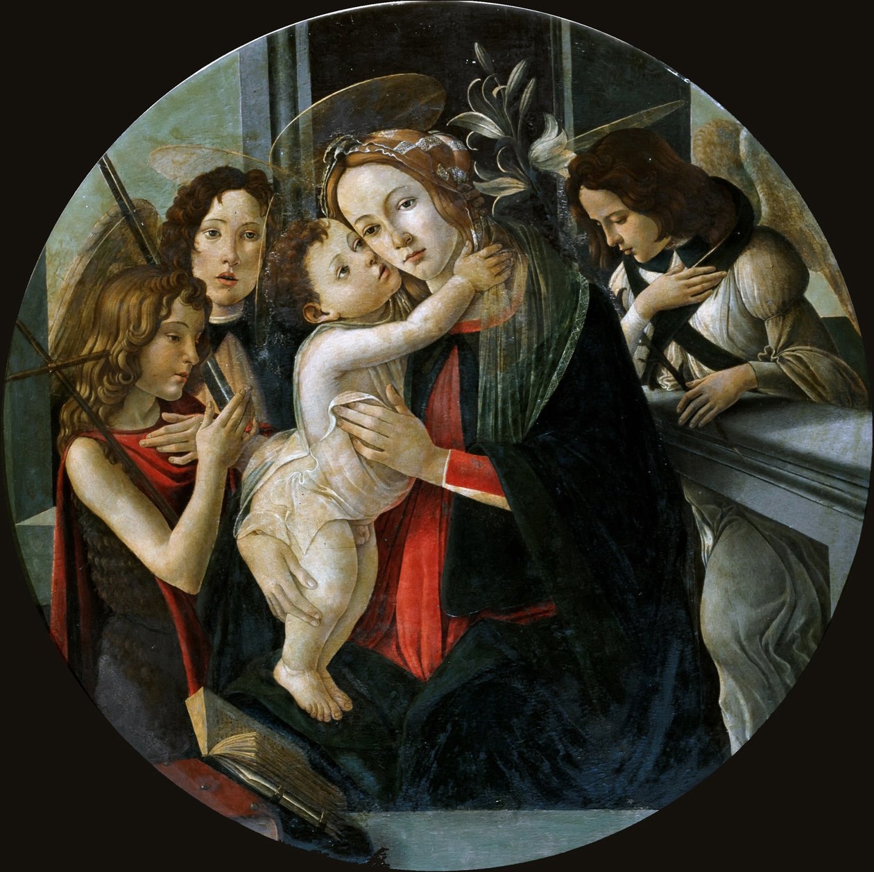 Madonnan och barnet med Sankt Johannes och två änglar. av Sandro Botticelli