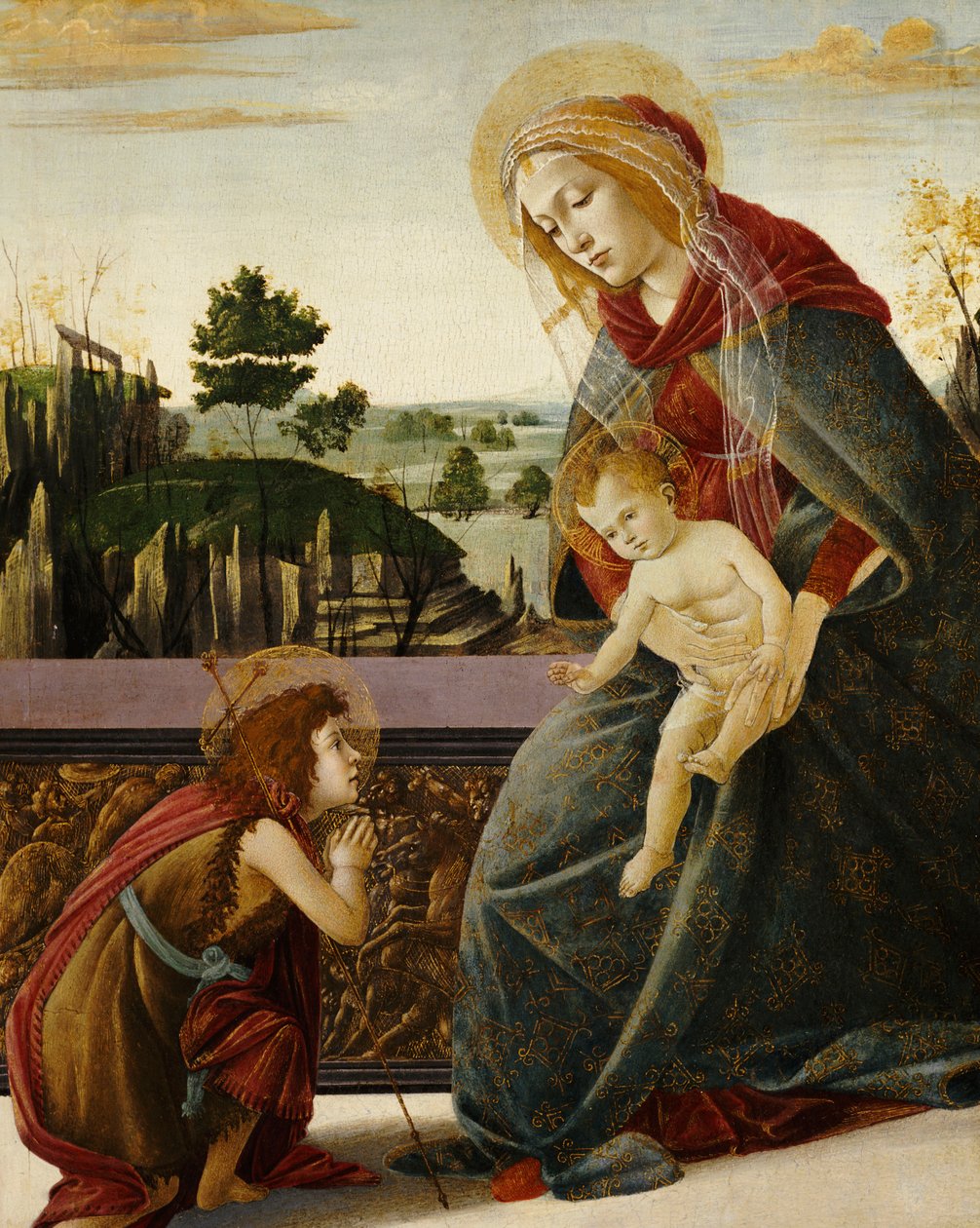 Madonnan och barnet med den unge Johannes döparen i ett landskap av Sandro Botticelli