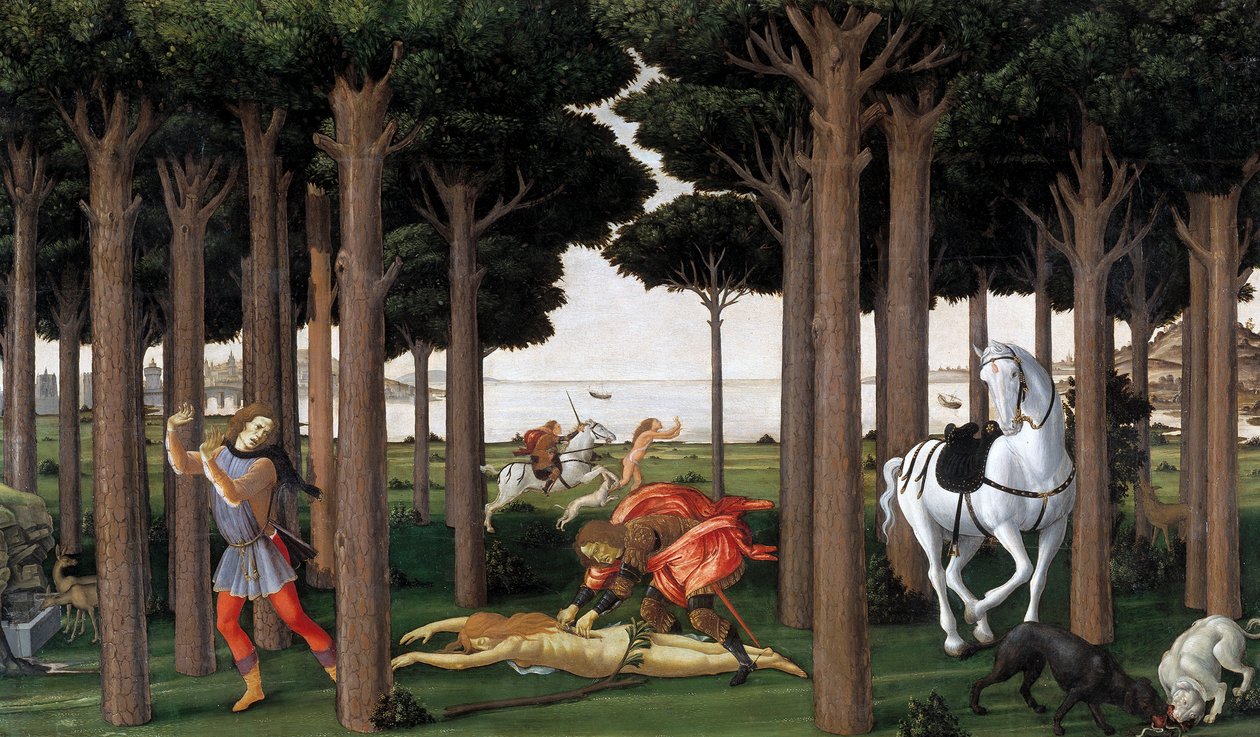 Berättelsen om Nastagio degli Onesti Andra avsnittet, ca 1483 av Sandro Botticelli