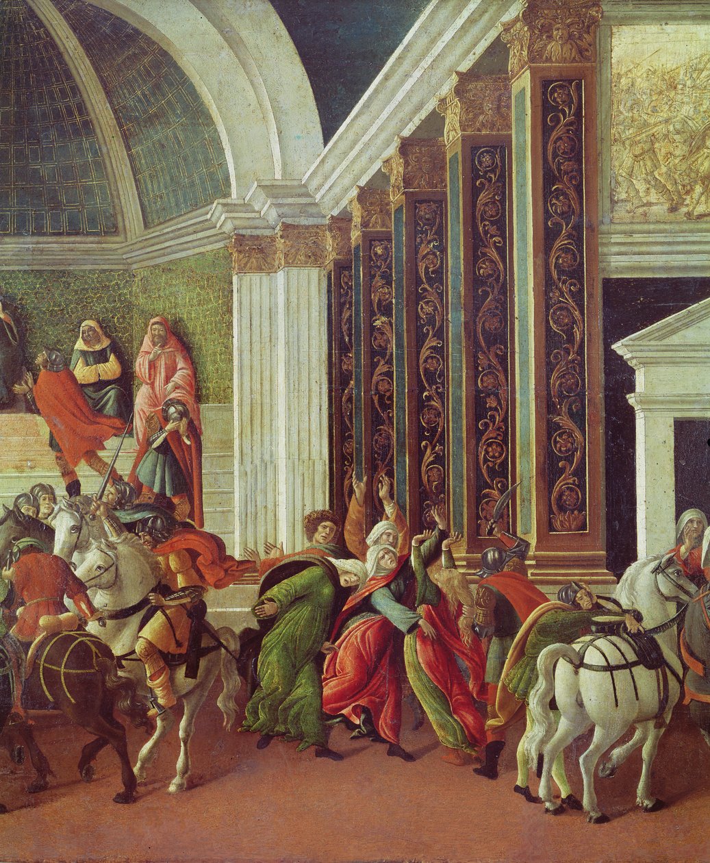The Story of Virginia detalj till höger: dödad av sin far Virginius, 1500-04 tempera på panel av Sandro Botticelli