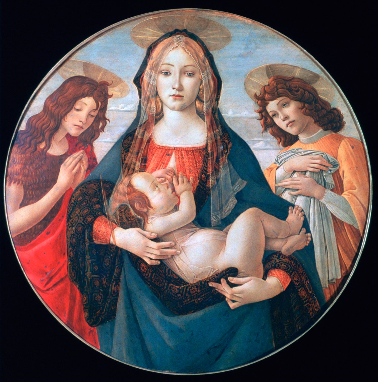 Jungfrun och barnet med Johannes och en ängel, c1490 av Sandro Botticelli