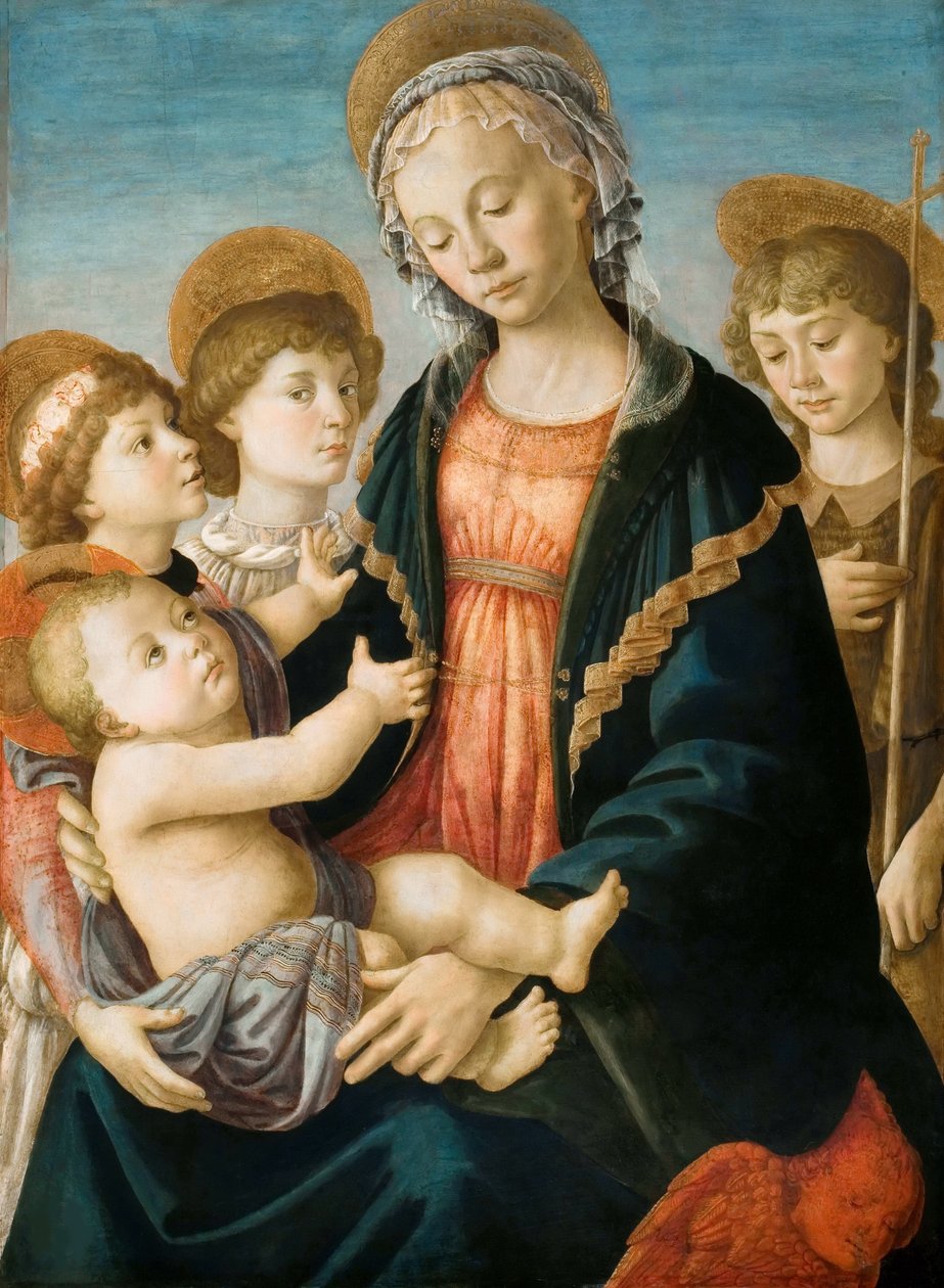Jungfrun och barnet med två änglar och den unge Johannes döparen, ca 1467. av Sandro Botticelli