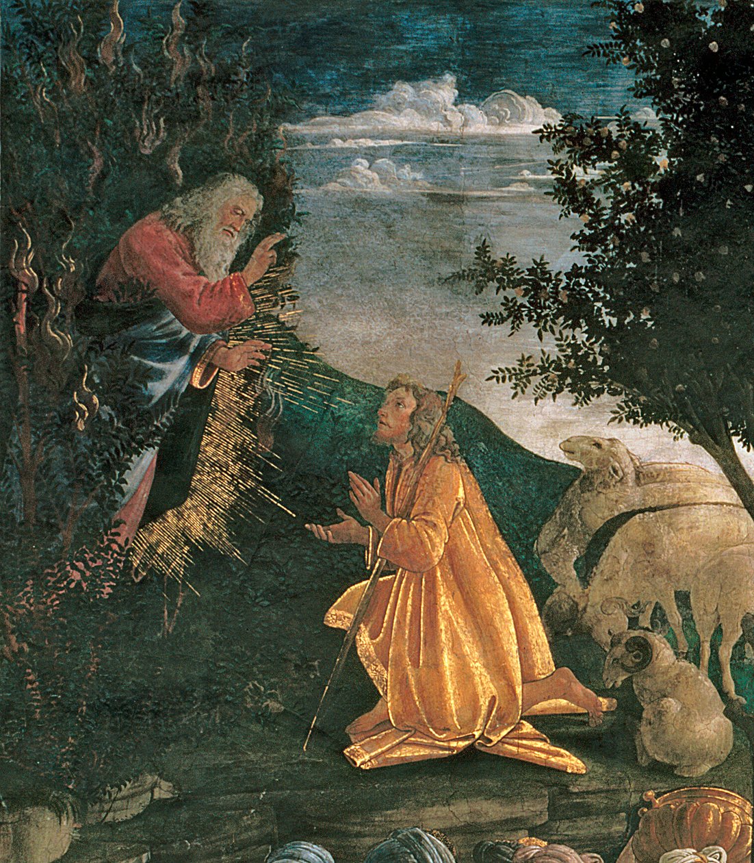 The Youth of Moses, i Sixtinska kapellet, 1481 freskdetalj av 80051 av Sandro Botticelli