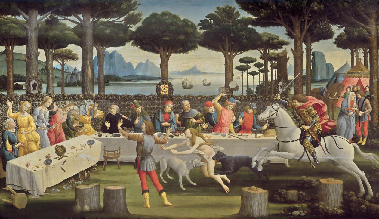 Berättelsen om Nastagio degli Onesti, panel 3 av Sandro Botticelli