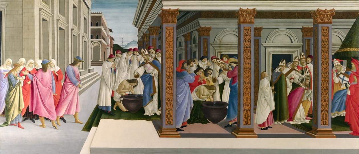 Tre mirakel från Sankt Zenobius, ca. 1500 av Sandro Botticelli