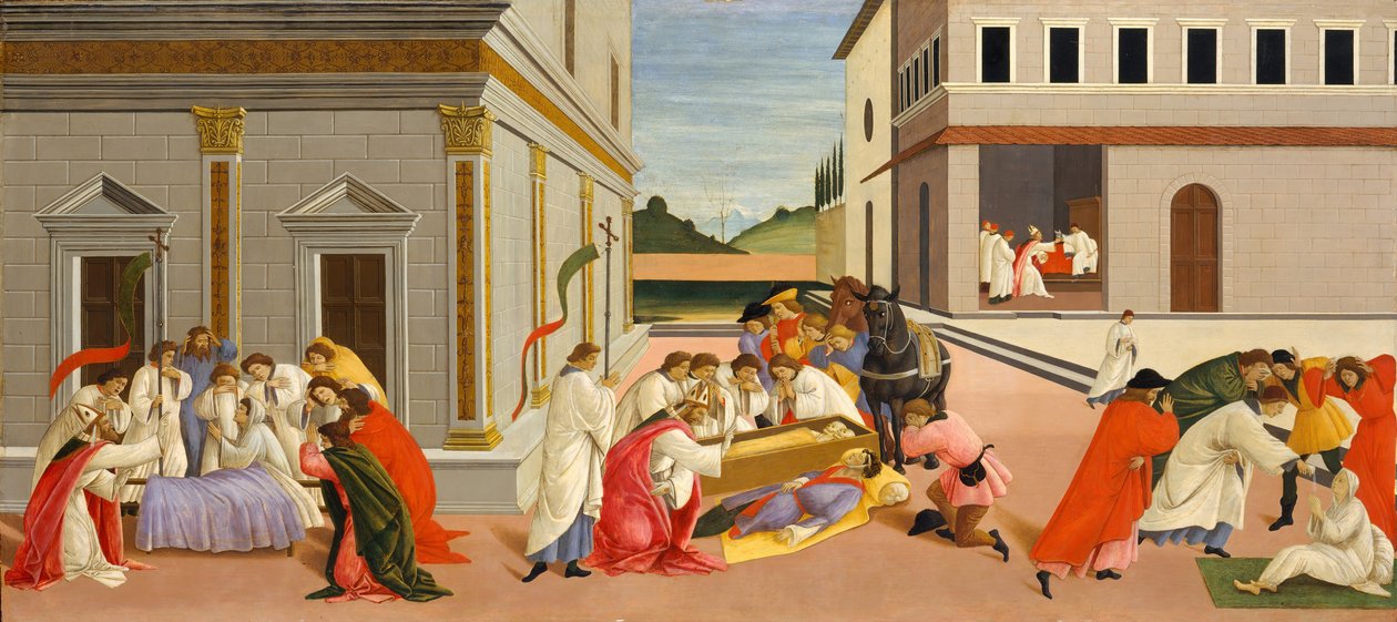 Tre mirakel från Sankt Zenobius, ca. 1500. av Sandro Botticelli
