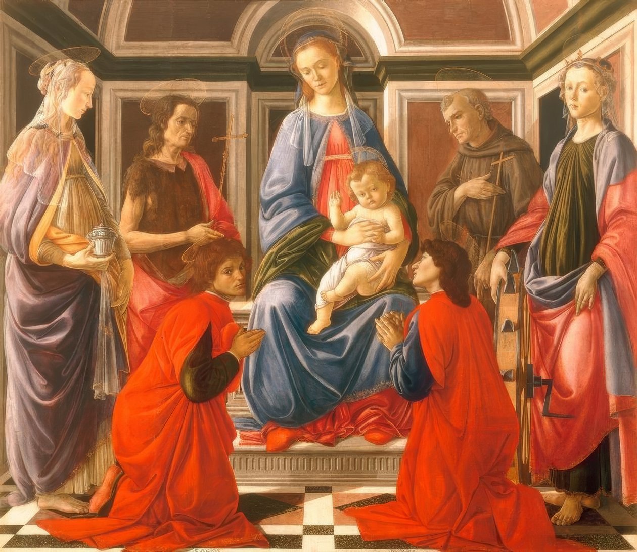 Madonna tronade med barnet och av Sandro Botticelli