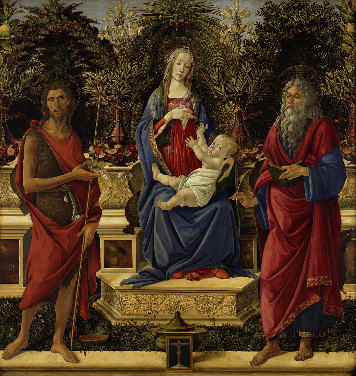 Maria på tronen med barnet och de båda Johannesarna av Sandro Botticelli