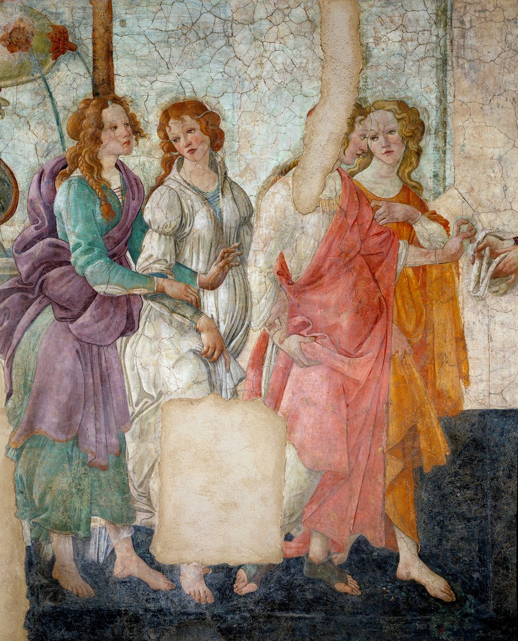 Venus and the Graces ger presenter till en ung detaljflicka som representerar nåderna. Fresk av Villa Lemmi. Målning av Sandro Botticelli av Sandro Botticelli