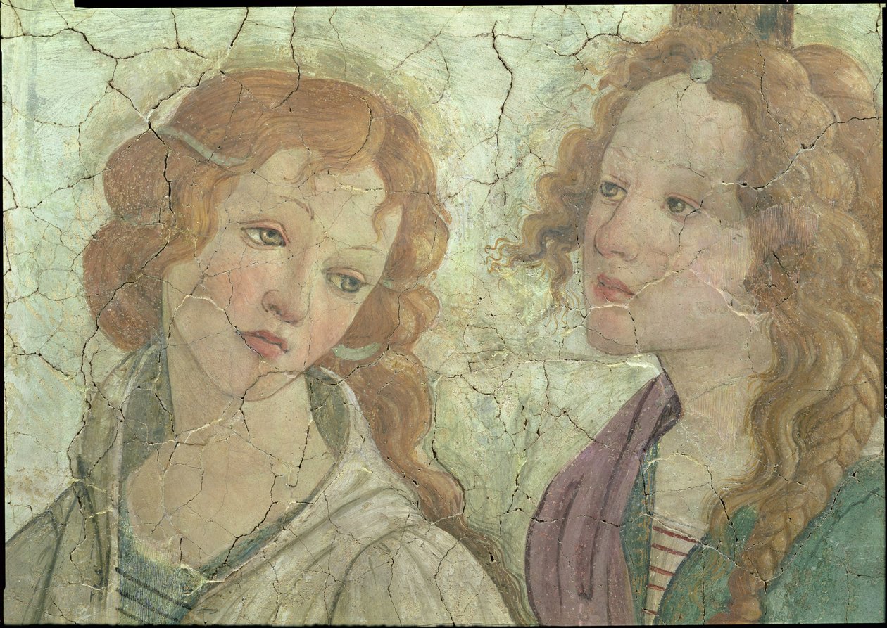 Venus och de tre nåderna som erbjuder gåvor till en ung flicka, detalj av en av nåderna, ca 1483 freskdetalj från 33760 se även 93891-3 av Sandro Botticelli