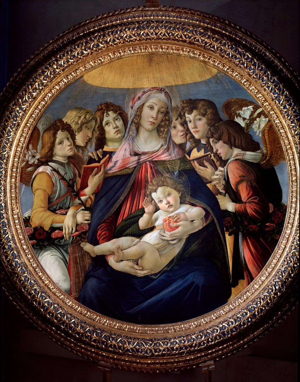 Virgin and Child och Six Angels sa Madonna della Melagrana eller Melograno av Sandro Botticelli