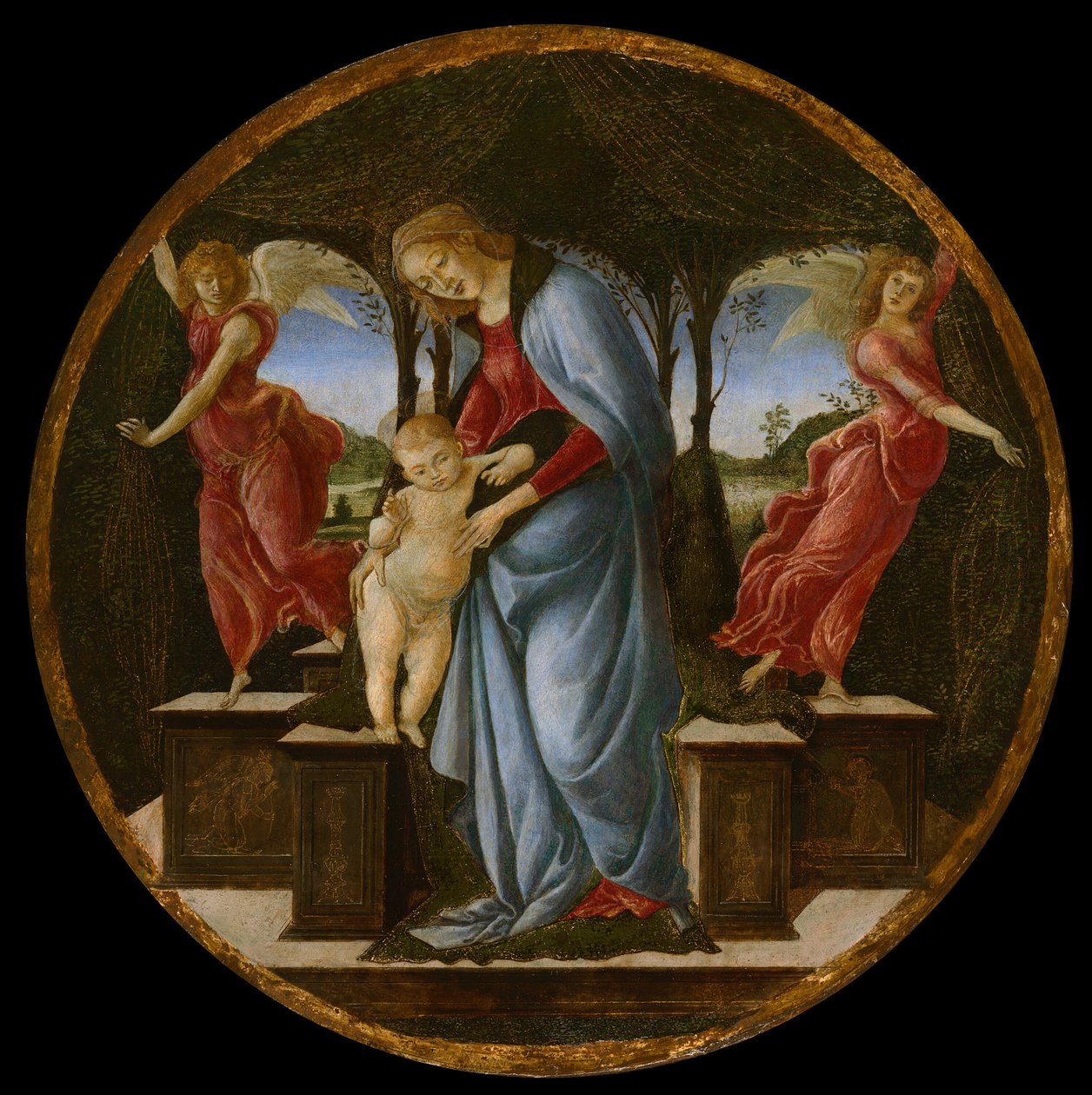 Jungfru och barn med två änglar, 148595. av Sandro Botticelli