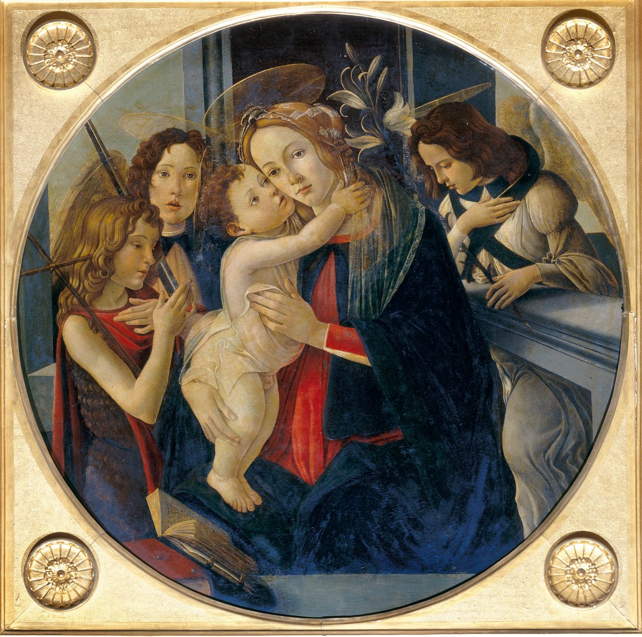 Madonna med barnet, den unge Johannes Döparen och änglar av Sandro and workshop Botticelli