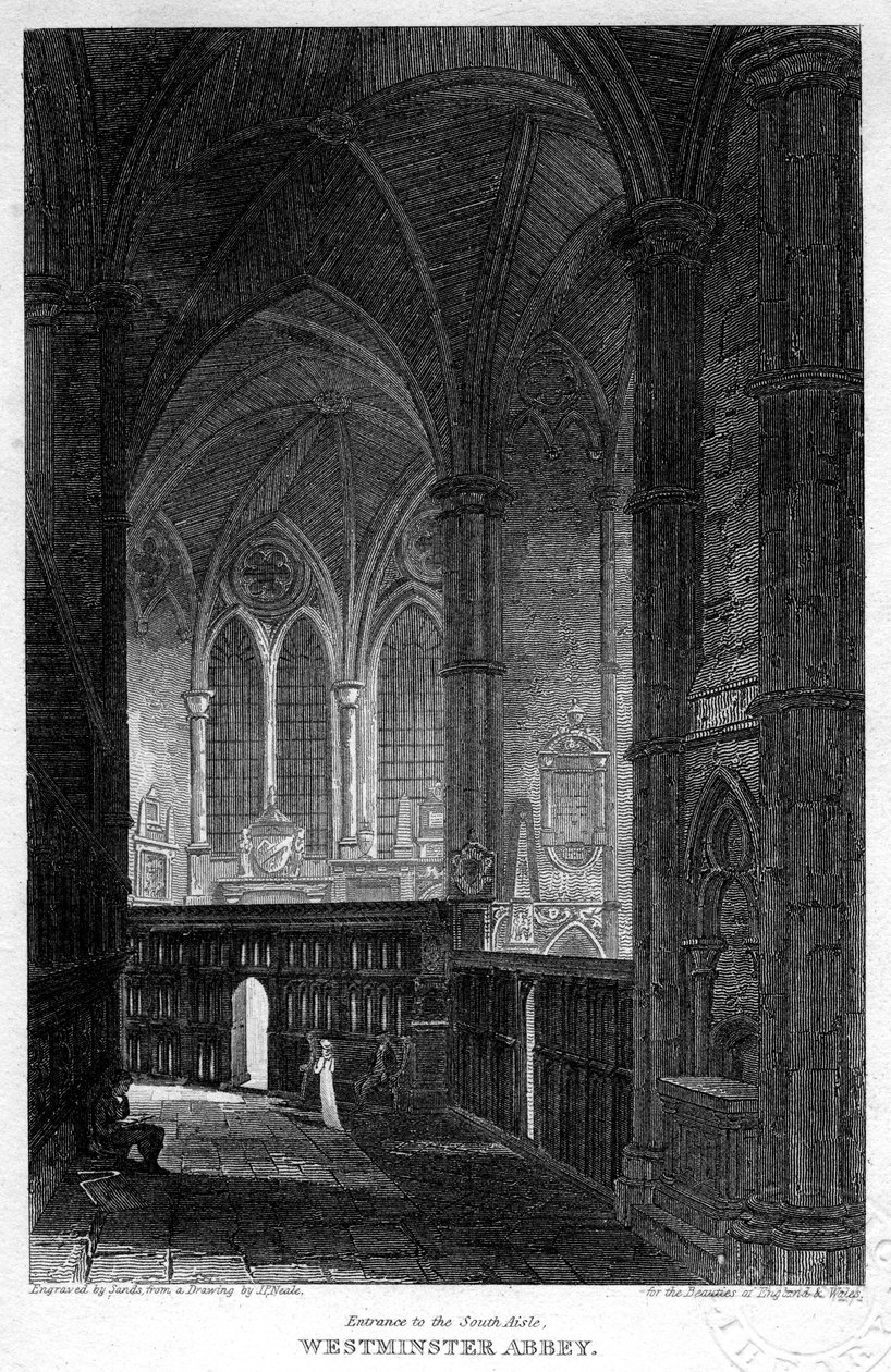 Ingång till södra gången, Westminster Abbey, London, 1816. av Sands