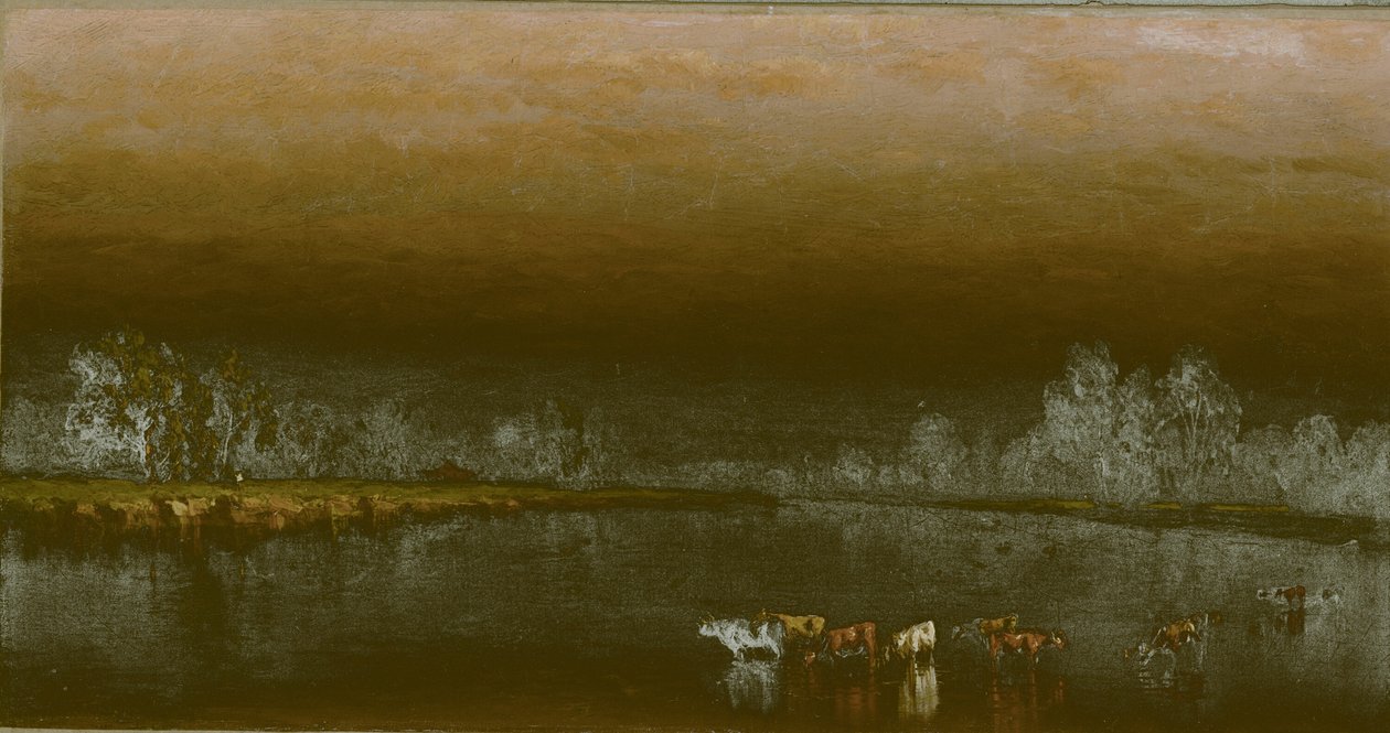 Kor i en damm vid solnedgången, 1860. av Sanford Robinson Gifford