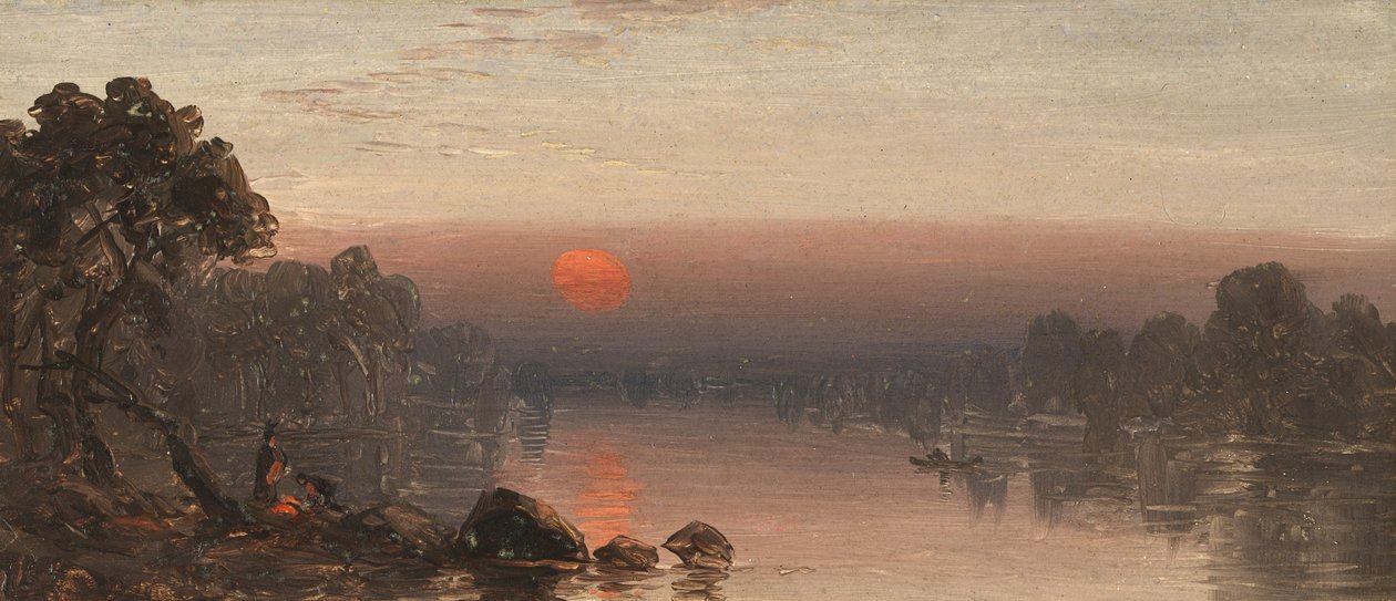 Indianer vid lägereld--Månen stiger av Sanford Robinson Gifford