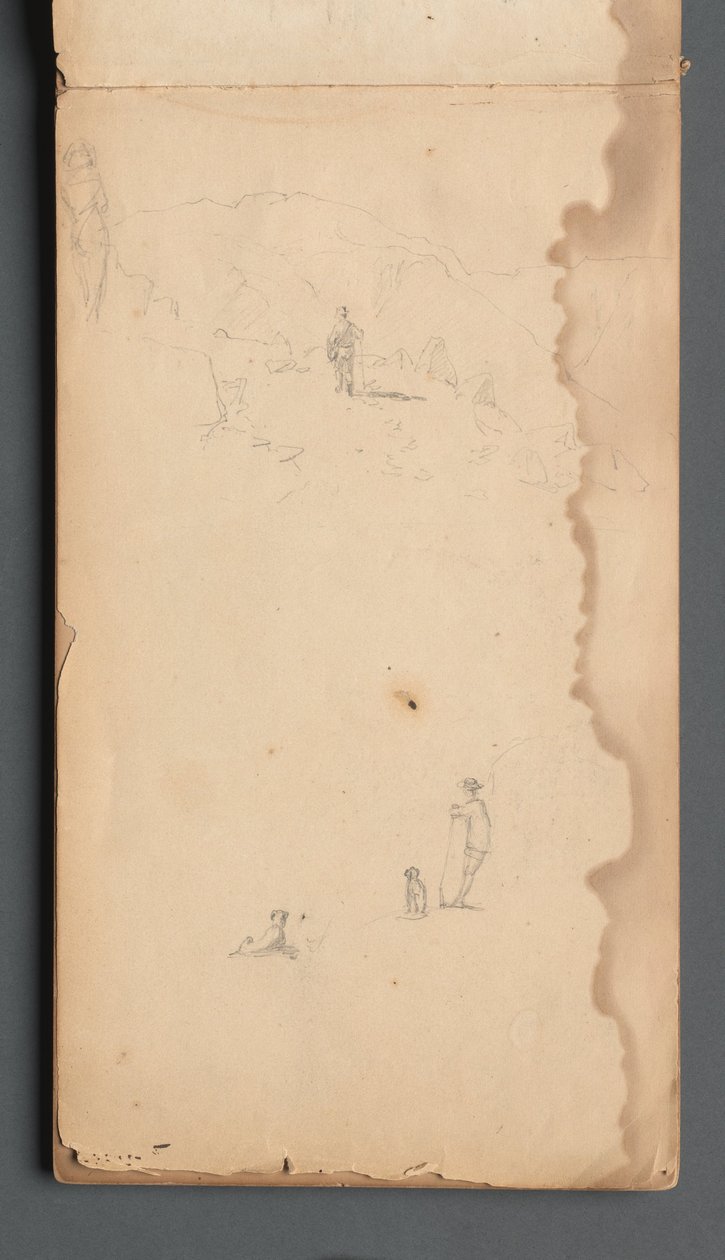 Skissbok, sidan 02: Figur i landskap med hund av Sanford Robinson Gifford