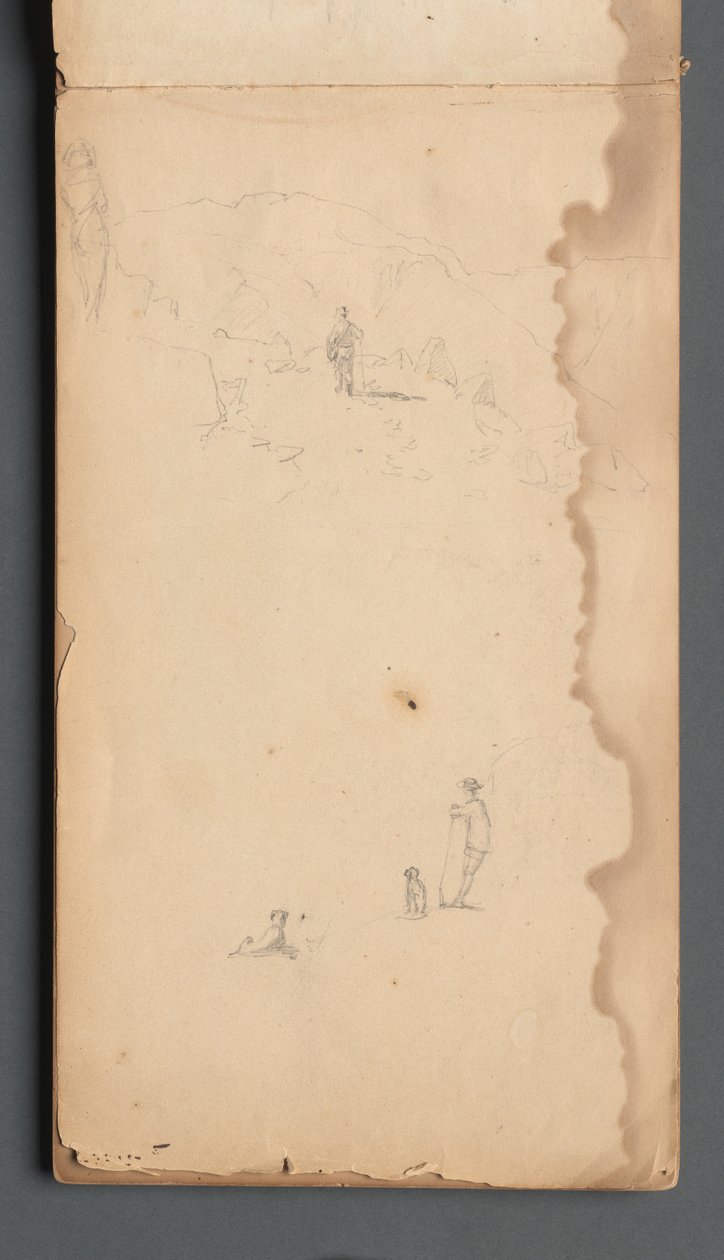 Skissbok, sidan 02: Figur i ett landskap med hund, 1859. av Sanford Robinson Gifford