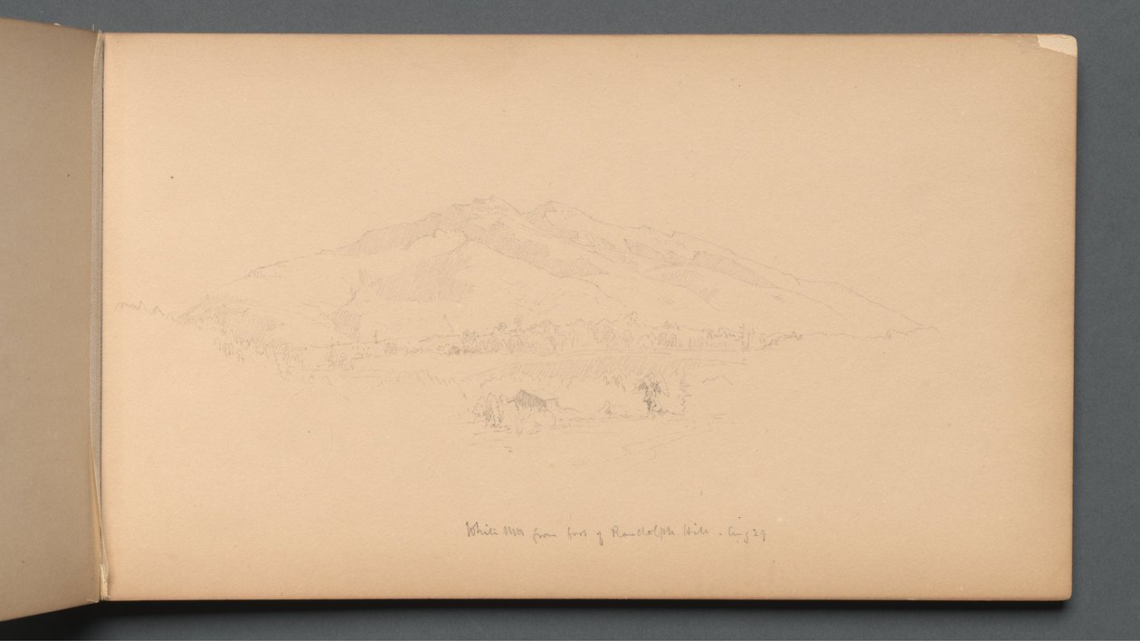 Skissbok, sidan 12: "Vita bergen från foten av Randolph Hill" av Sanford Robinson Gifford