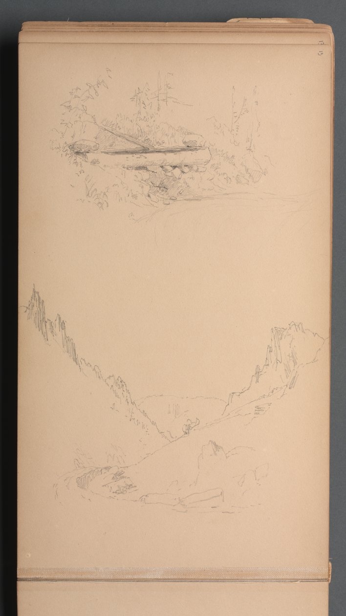Skissbok, sida 15: Landskap, Berlinfallen, 1859. av Sanford Robinson Gifford