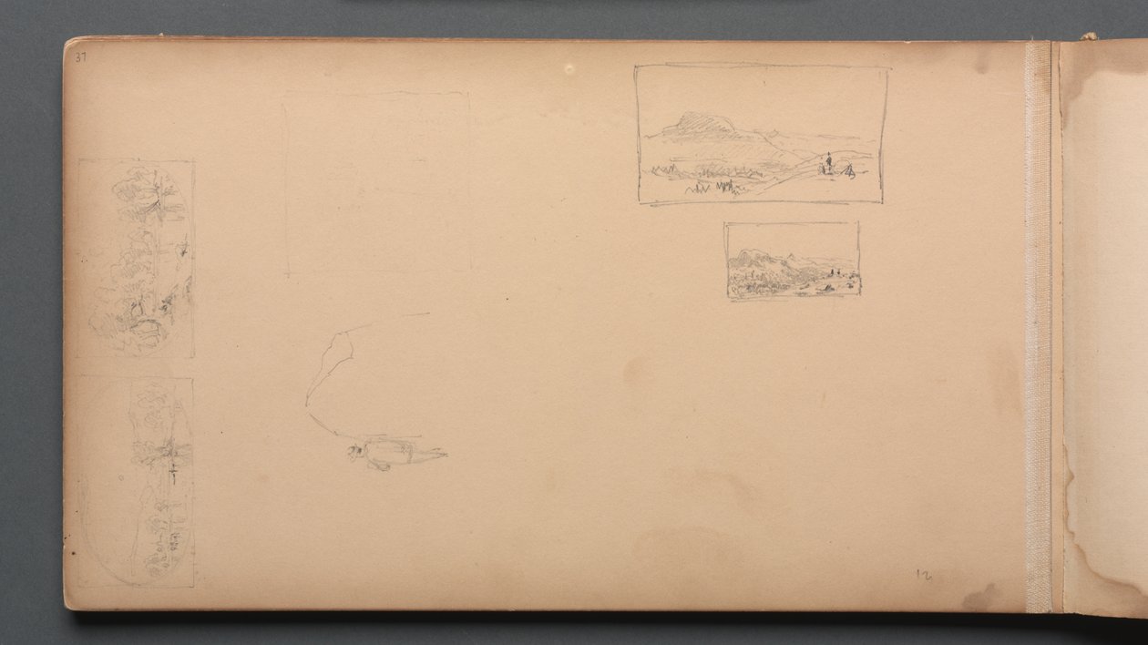 Skissbok, sida 37: Maine Landscape Vignittes, 1859. av Sanford Robinson Gifford