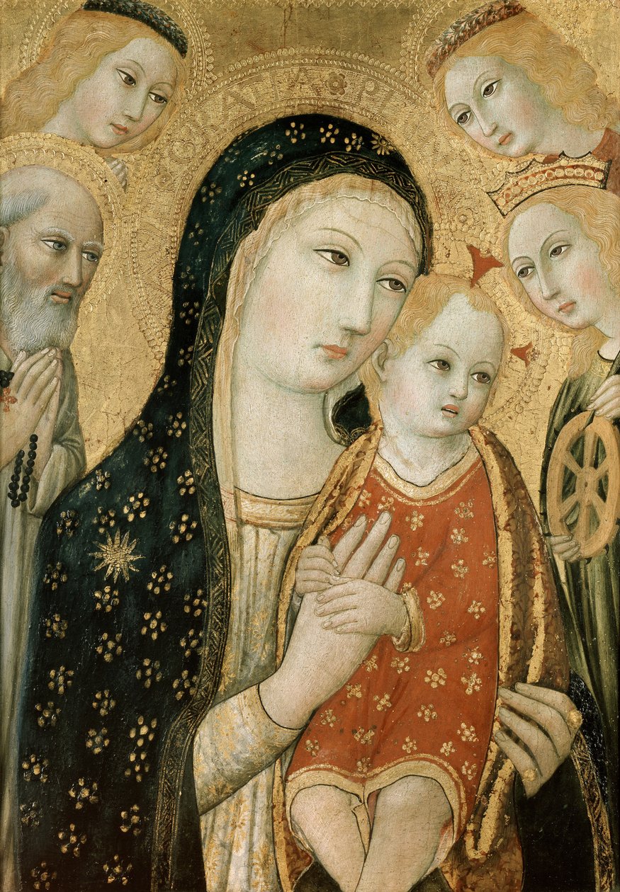 Madonna och barn med SS. Dominic och Katarina av Alexandria, 1400-talet av Sano di Pietro